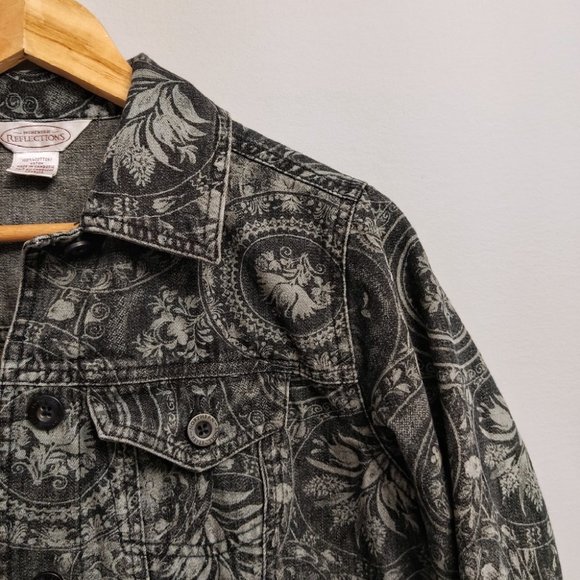 Northern Reflections Dark Grey Paisley Print Denim Jacket Stretch Size Small - Picture 3 of 7